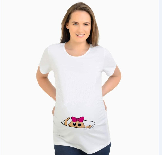 Slim Fit Maternity Funny Letter T-Shirts for Women