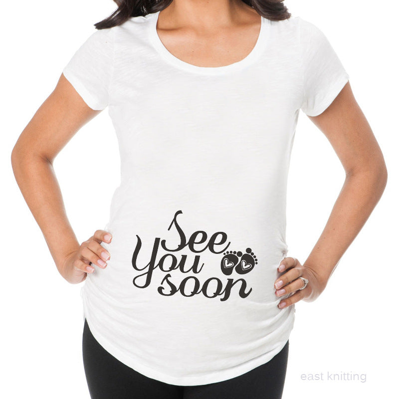 Slim Fit Maternity Funny Letter T-Shirts for Women