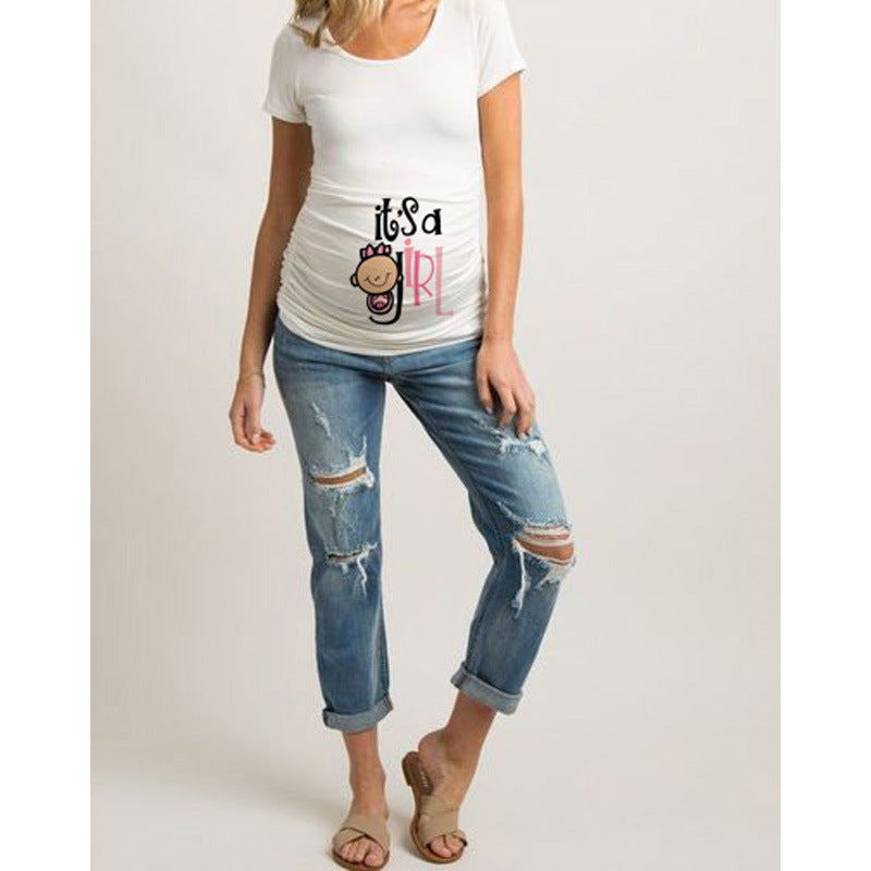 Slim Fit Maternity Funny Letter T-Shirts for Women
